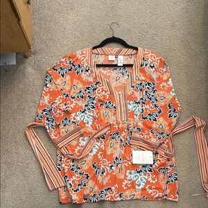 Emma James Orange and Black Floral Blouse